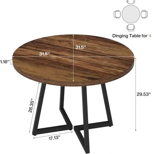 Tavolo da pranzo industriale 80 cm in MDF e metallo; marrone rustico e nero