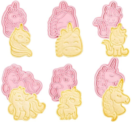 Set di 6 stampi per biscotti in forma di unicorn, stampi per biscotti in plastica, per biscotti, zucchero, DIY, decorazione torta, stampi per biscotti a forma di cioccolato (rosa)