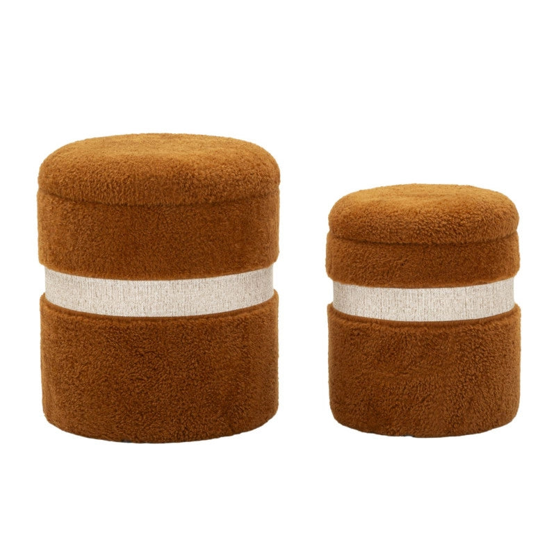 Puff Con Contenitore Saint-moritz Marrone Set 2 Pz cm ø 40x47-32x38