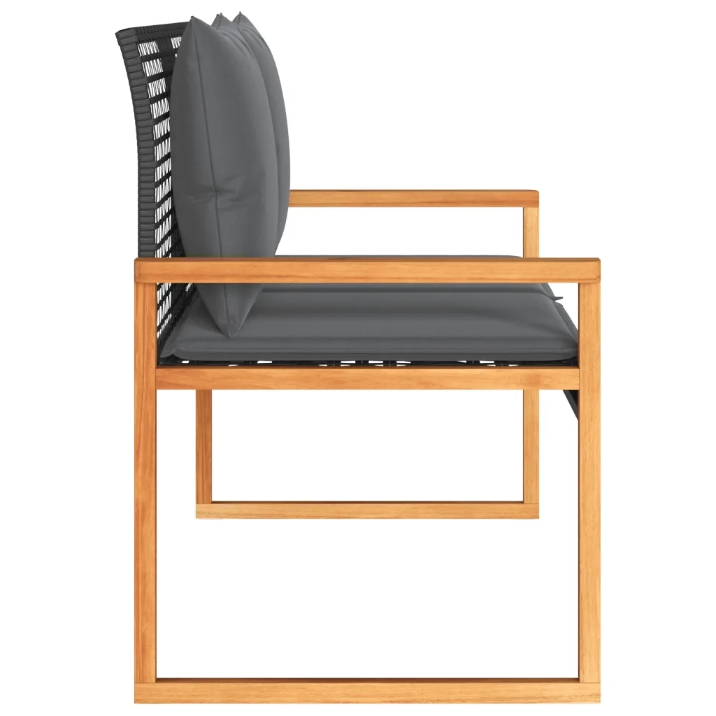 Panca da Giardino con Cuscino Nera in Polyrattan e Legno Acacia 365862