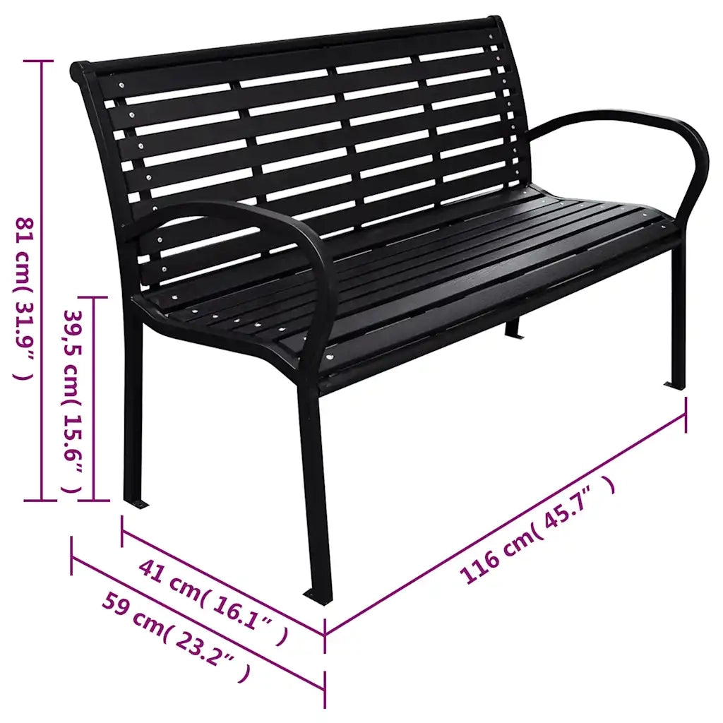 Panchina da Giardino | Panca da Giardino Nera 116 cm Acciaio e WPC