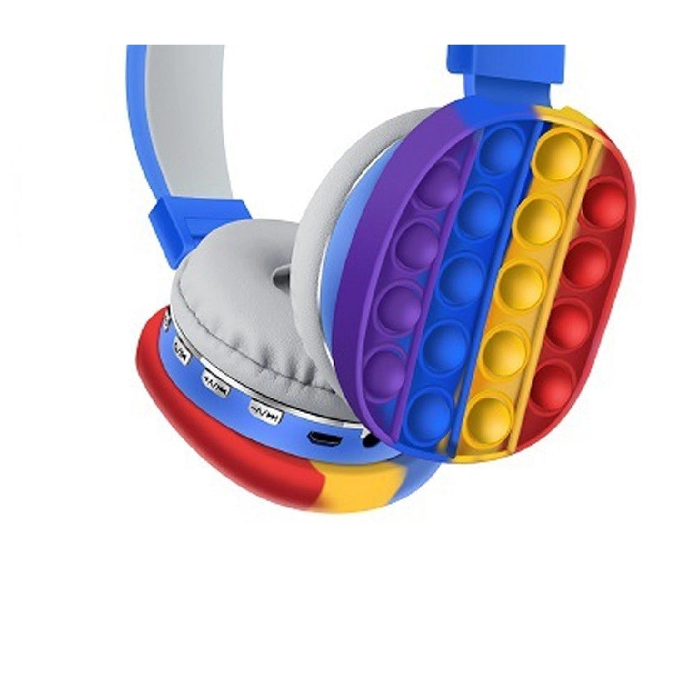 Trade Shop - Cuffie Popit Blu Bambini Wireless Radio Bluetooth Arcobaleno Pieghevole Sd Usb -