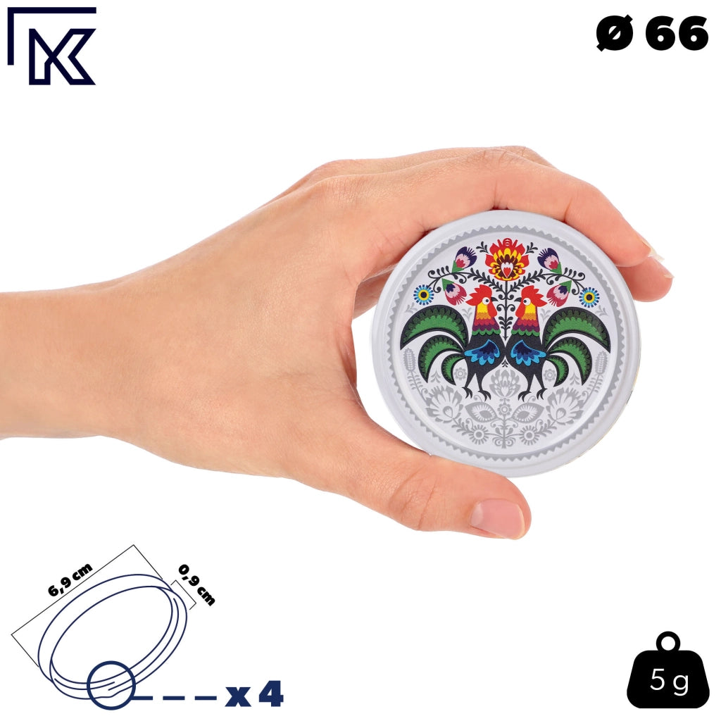 Barattoli per conserve KADAX Lerma 200ml 10 pezzi 66mm + coperchi "Folklore con un gallo"