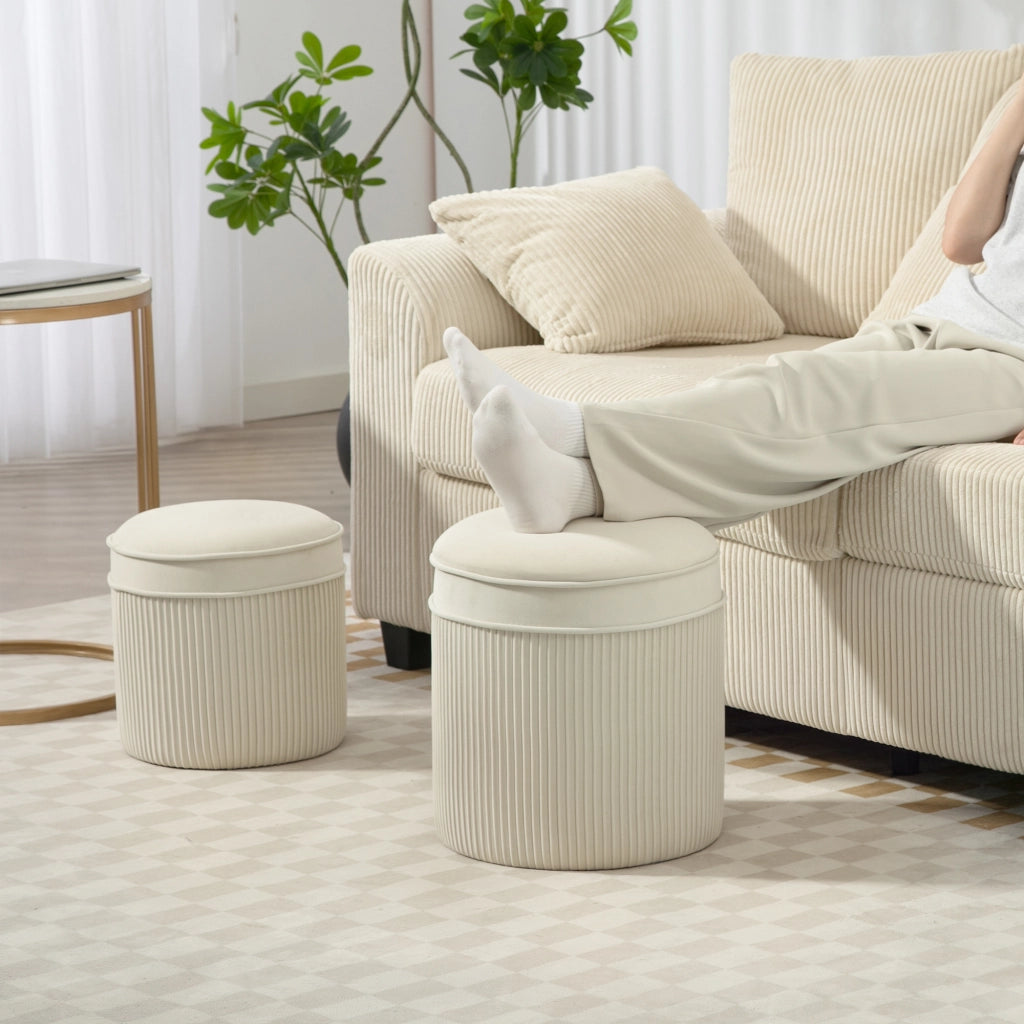 Pouf con Contenitore - Xylo - Set 2 pezzi Velluto Crema 36x36x41,5cm