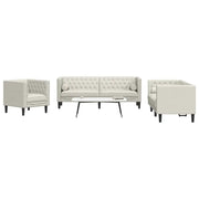 Set Divani Chesterfield 3pz con Cuscini Crema Velluto