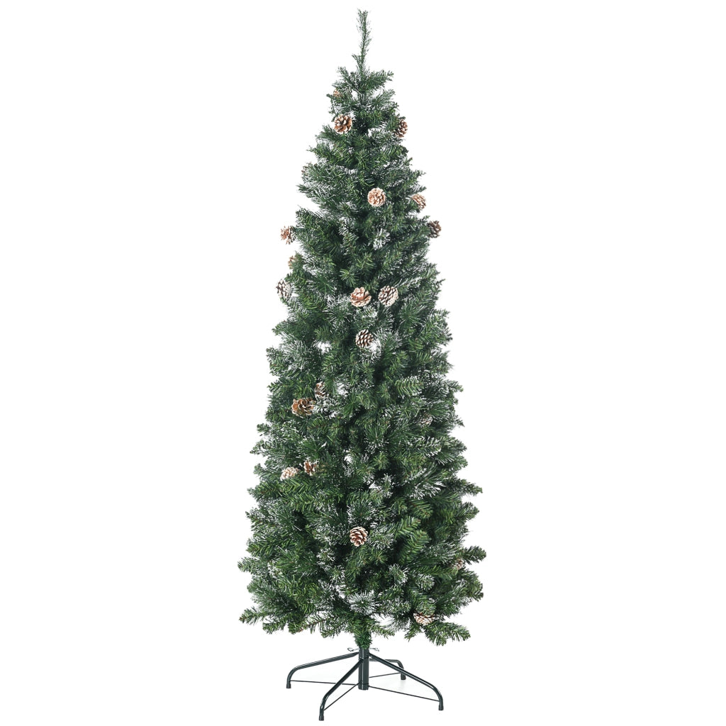 Albero di Natale Artificiale ¨C Minimal ¨C Verde 180cm con Pigne e Base in Metallo