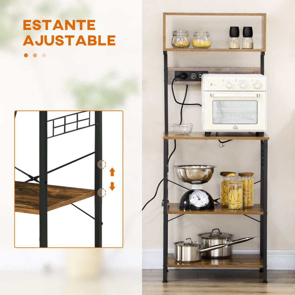 Scaffale da Cucina con Presa di Corrente e Caricatori USB ¨C Xylo ¨C Marrone 60x42x153 cm