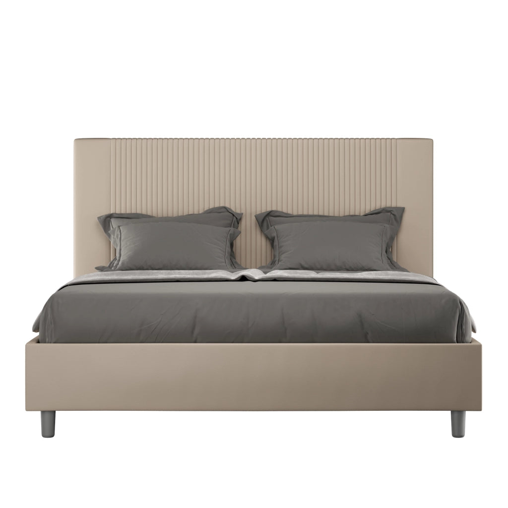 BS COM Letto queen size contenitore imbottito 150x200 similpelle tortora