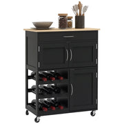 Carrello da Cucina con Portabottiglie ¨C Xylo ¨C Legno Nero e Rovere, 3 Ante e Cassetto, 67x37x87 cm