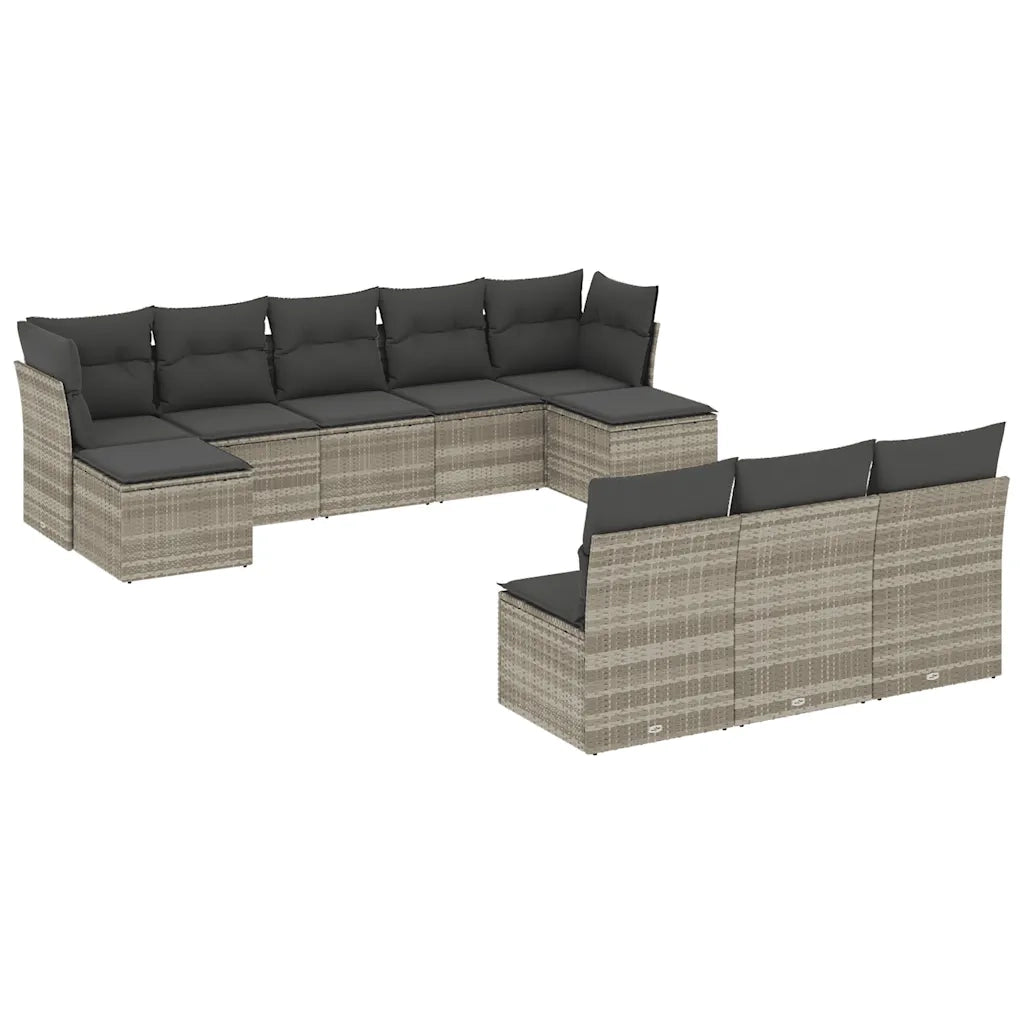 Set Divano Giardino 10 pz con Cuscini Grigio Chiaro Polyrattan 3250131