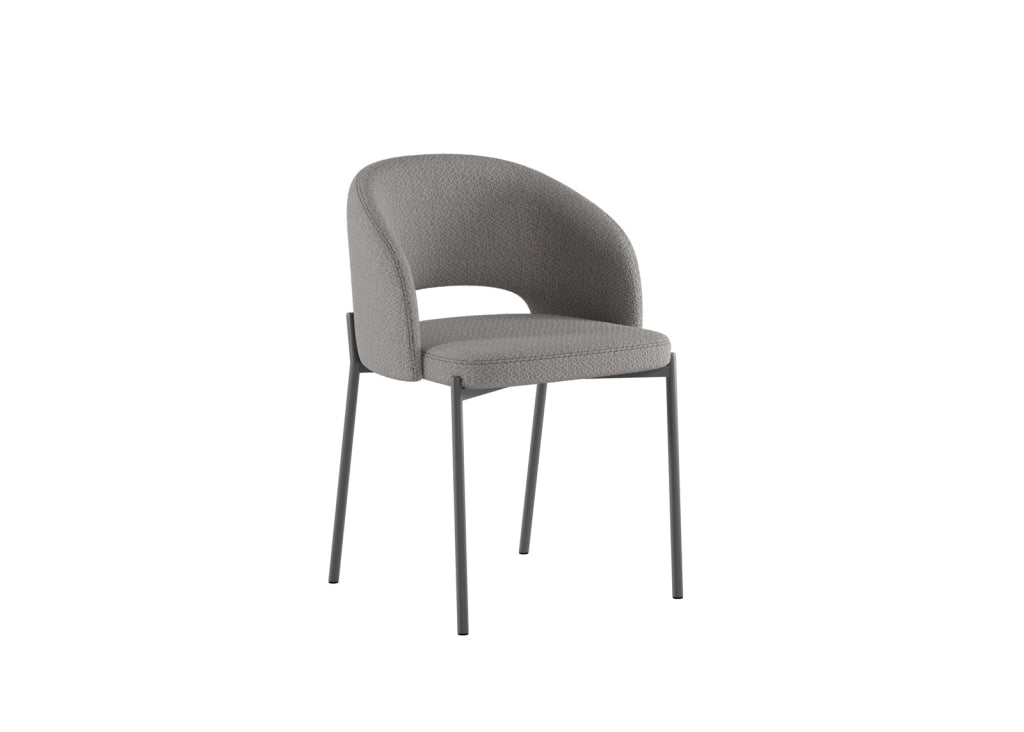 Sedia Greta in tessuto imbottito grigio chiaro con gambe in metallo antracite, sedia dal design circolare 55,5x52x78,5 cm - Greta Collection