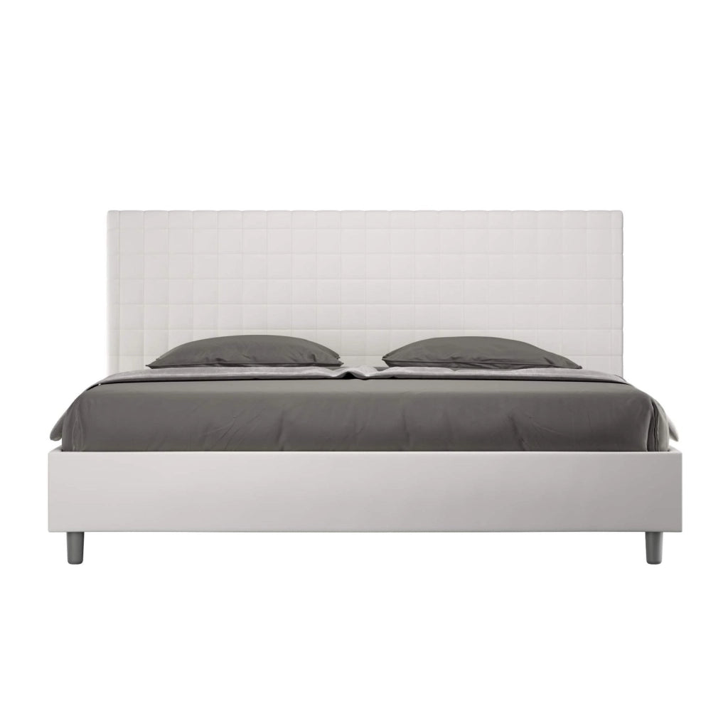Letto matrimoniale king size con rete imbottito 190x190 similpelle bianco Sunny
