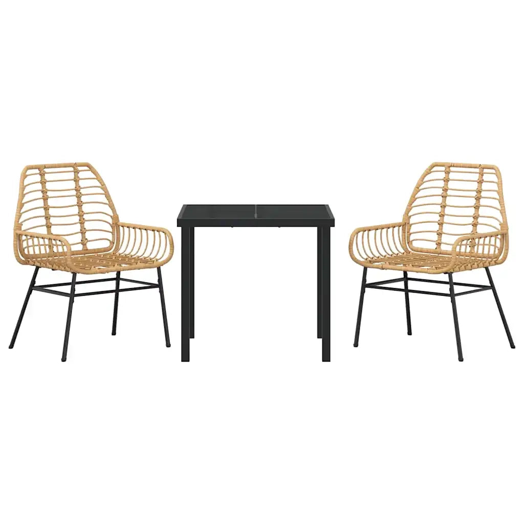 Set da Pranzo per Giardino 3 pcs Marrone polyrattan