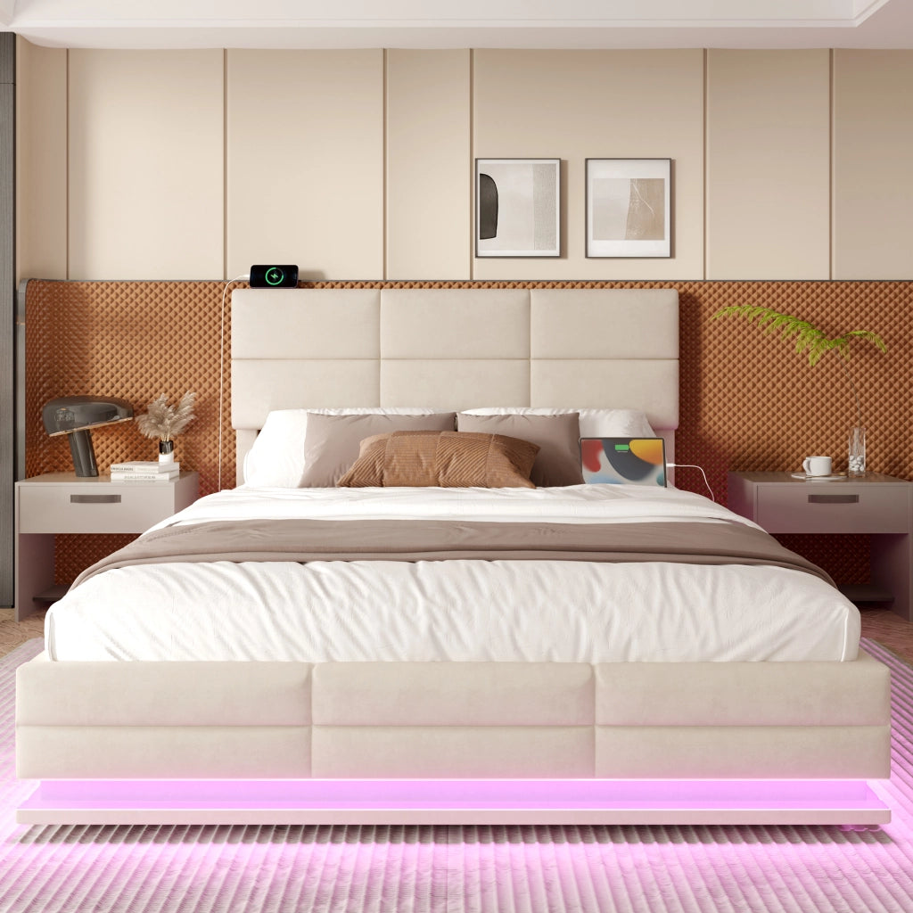 letto in velluto beige 140 x 200 cm