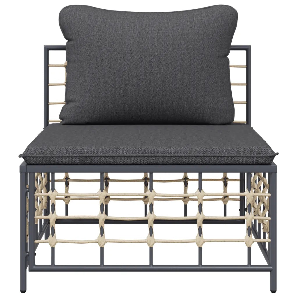 Divano Centrale da Giardino con Cuscini Polyrattan Grigio Scuro 364135