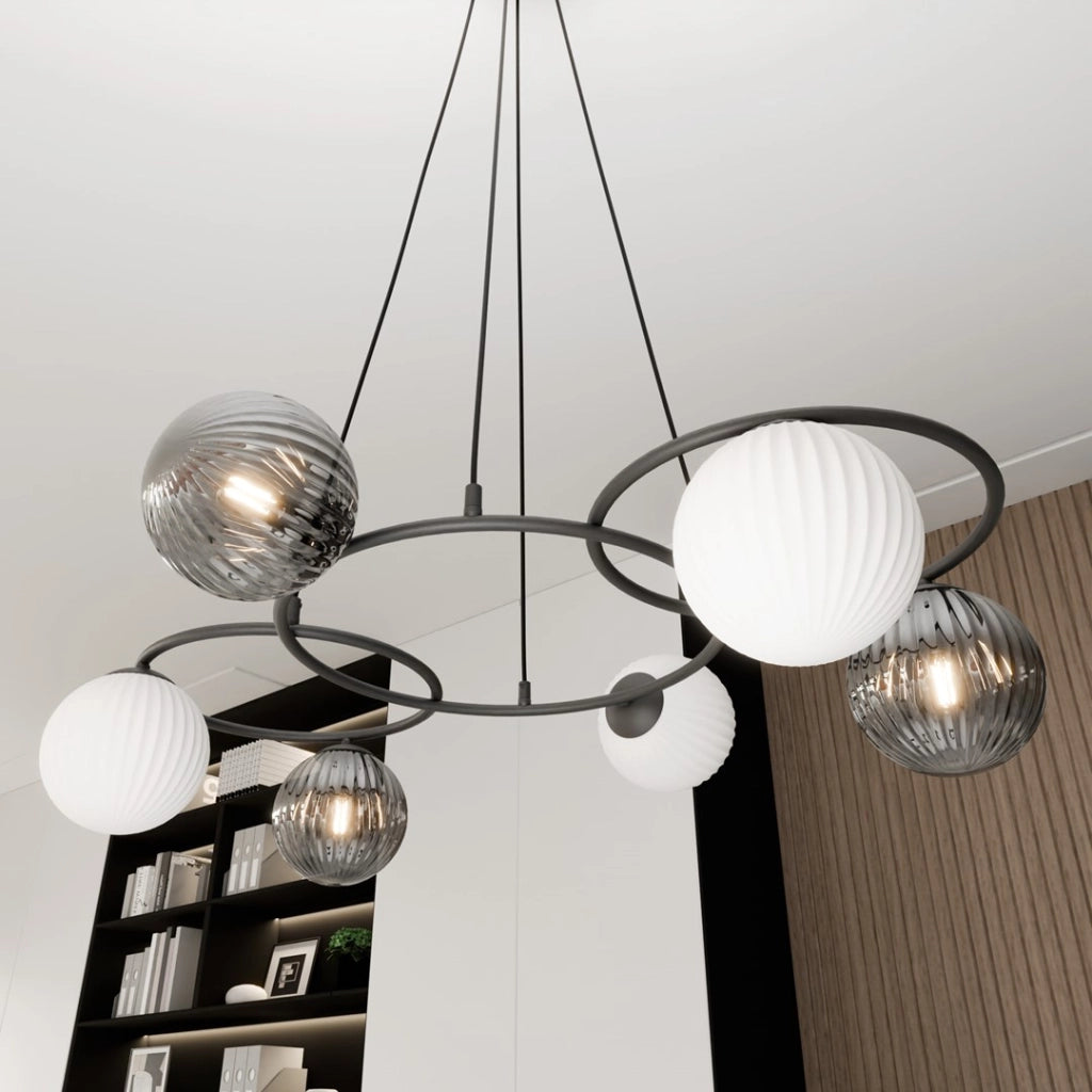 Lampada sospensione moderna grafite bianco sfere 6xE14 Libra