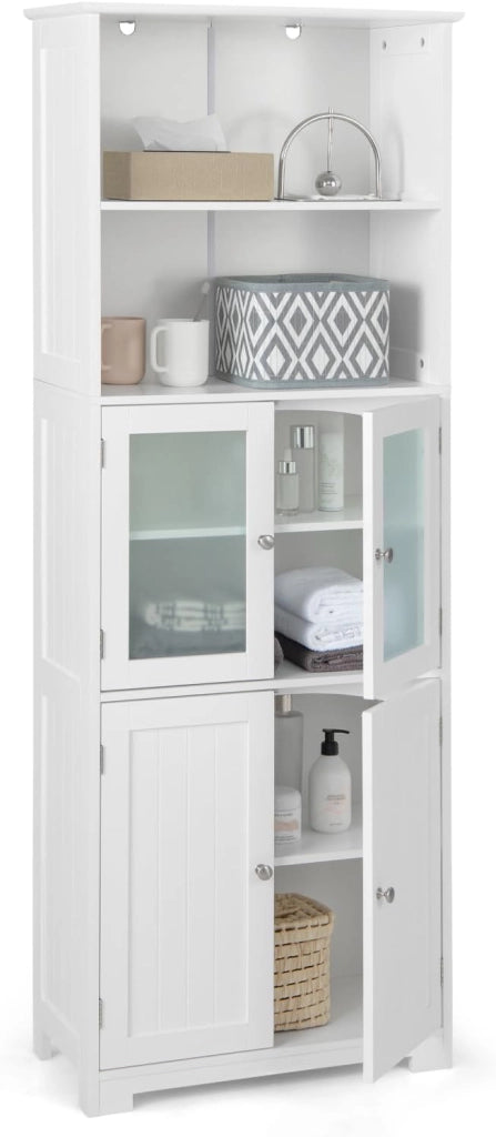 - Armadio Alto per Stoccaggio, Mobile da Bagno con Porta e Ripiano Regolabile, Organizzatore Autoportante da Terra per Camera da Letto, Cucina, Soggiorno, Bianco, 60 x 30 x 163 cm