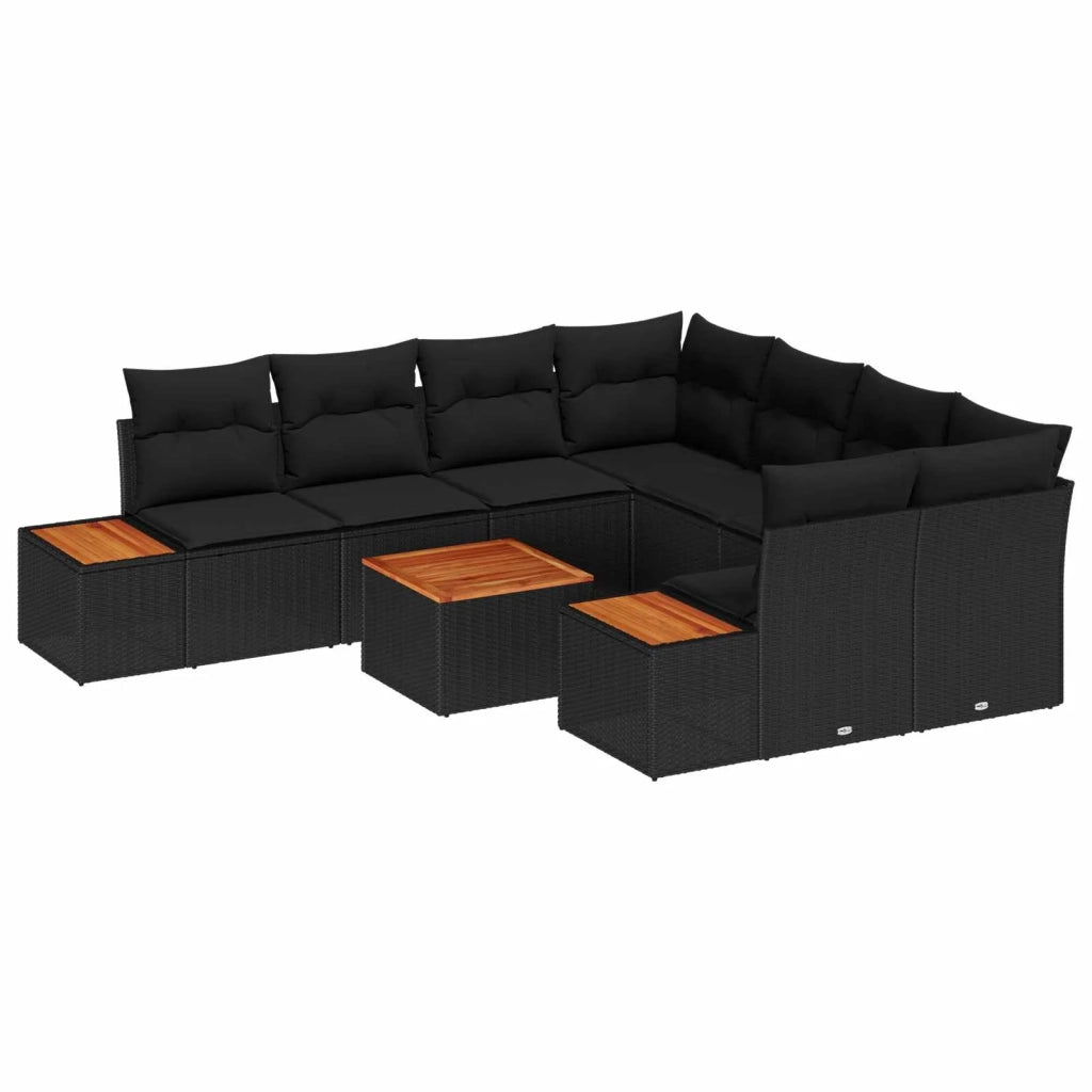 Set Divano da Giardino con cuscino 9 pcs Nero Poly Rattan