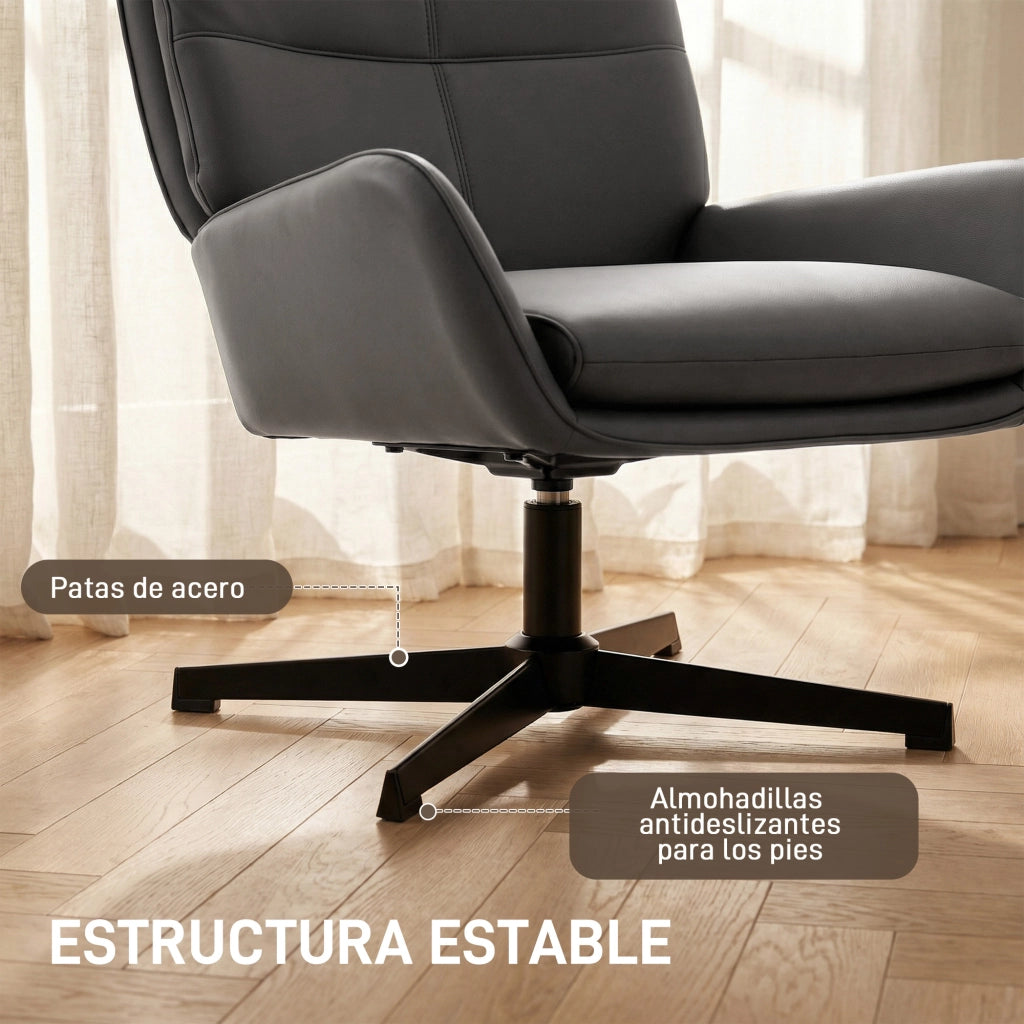 Poltrona in similpelle con braccioli e gambe in metallo ¨C Minimal ¨C Grigio