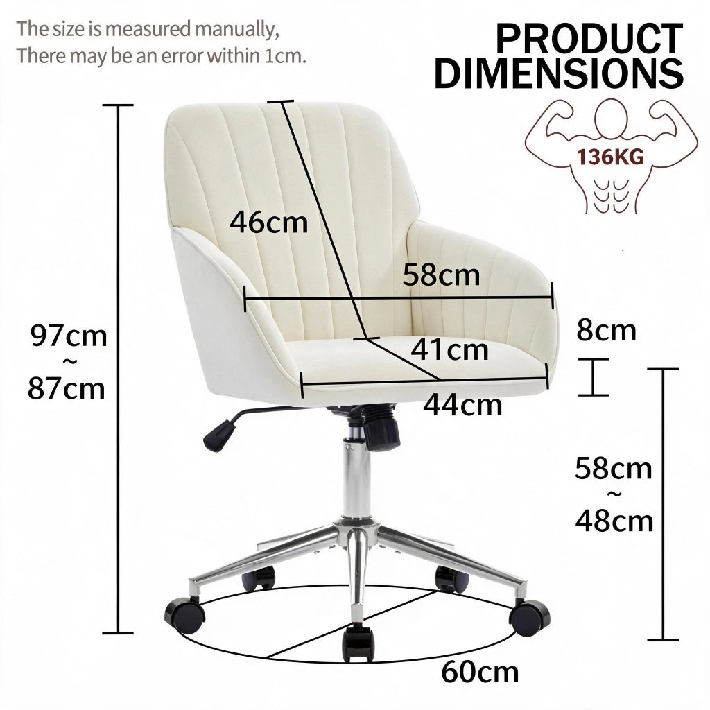 SEDIA girevole ufficio regolabile 50-59 cm velluto bianco