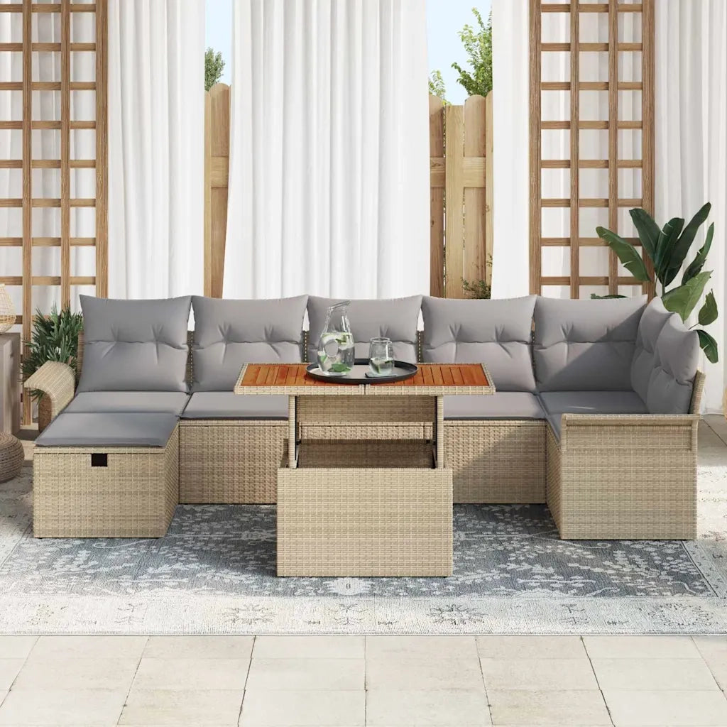 Set Divano da Giardino con cuscino 8 pcs Beige polyrattan