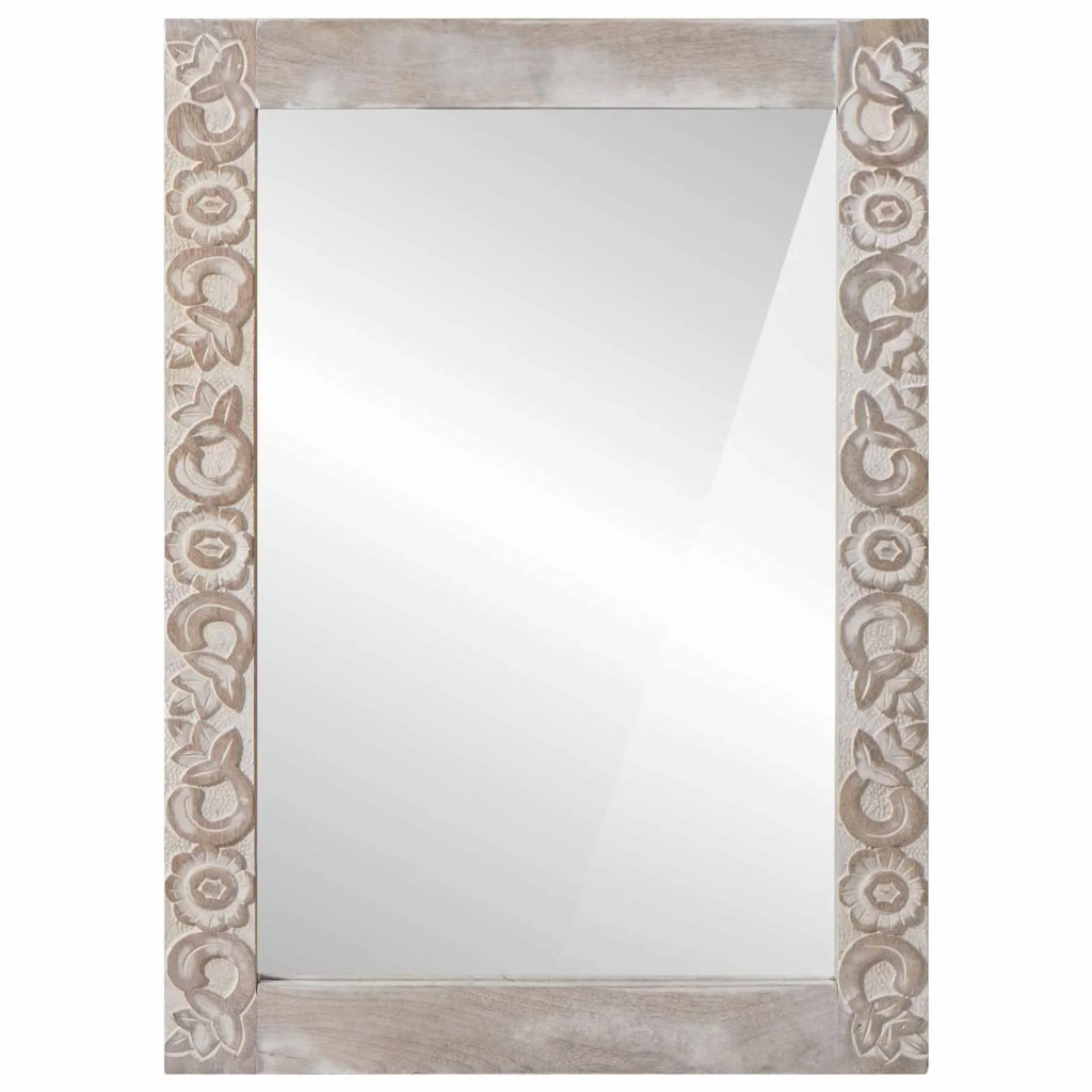 Specchio da Parete | Specchio decorativo Bianco 70 x 50 cm Legno di mango massello