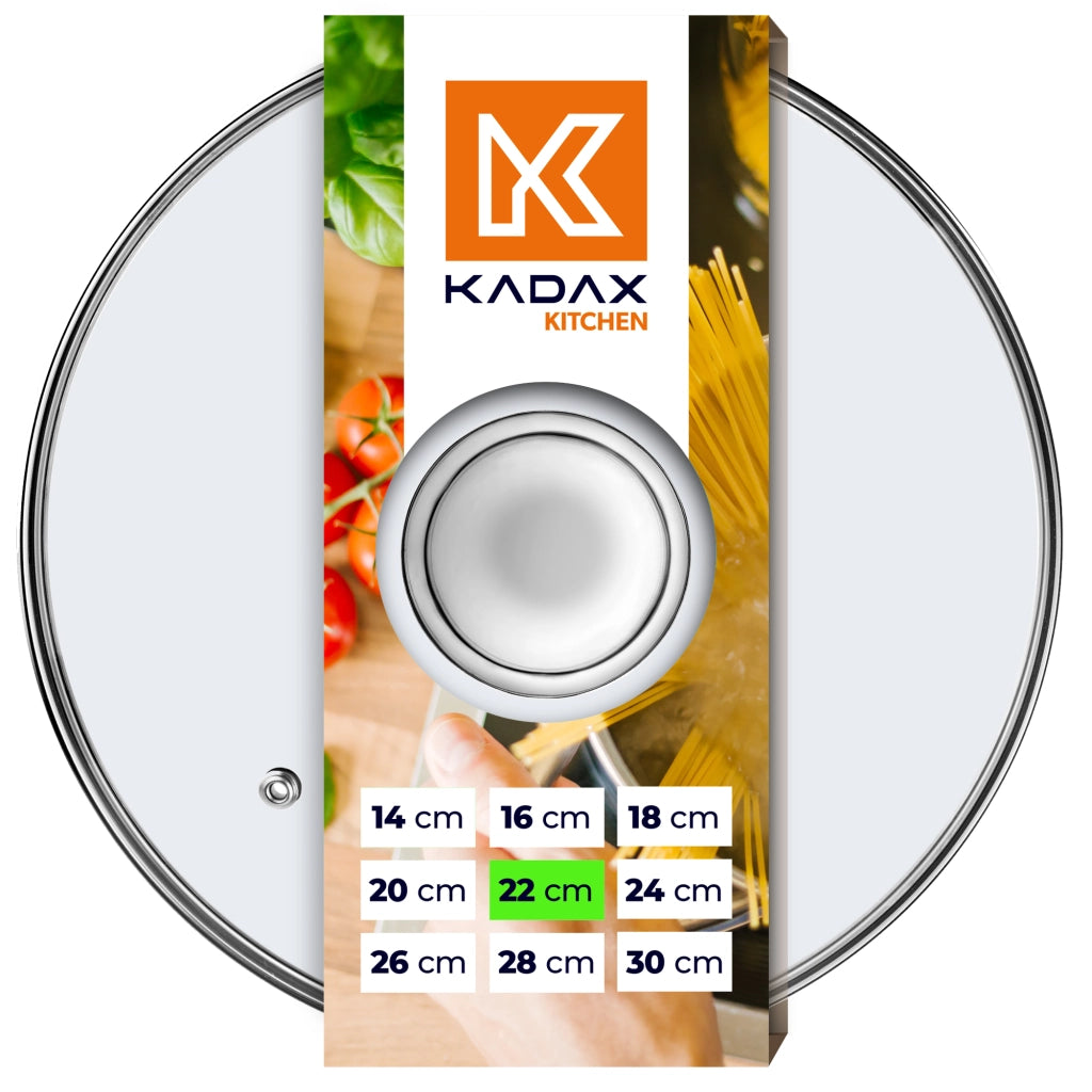 Coperchio in vetro KADAX da 22 cm, universale, resistente al calore, per pentole e padelle.