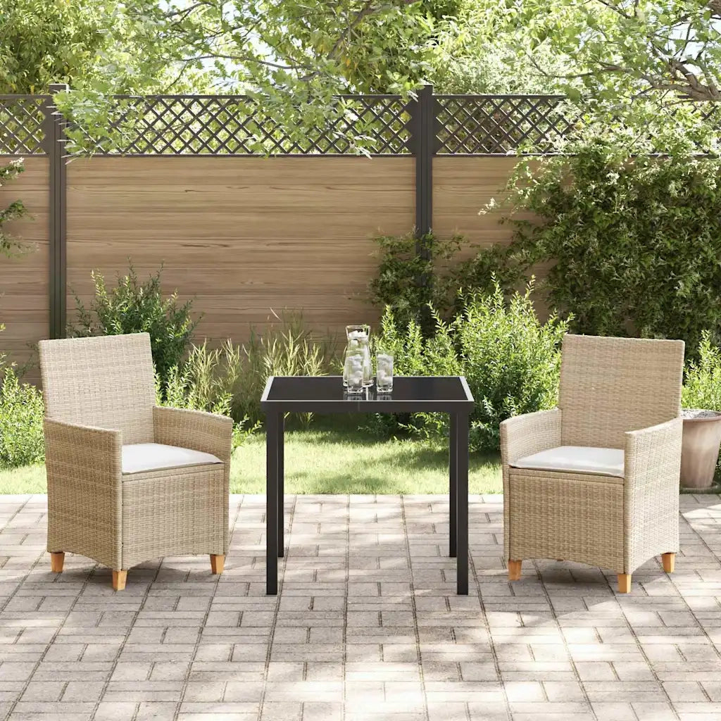 Set da Pranzo per Giardino 3 pcs Beige polyrattan