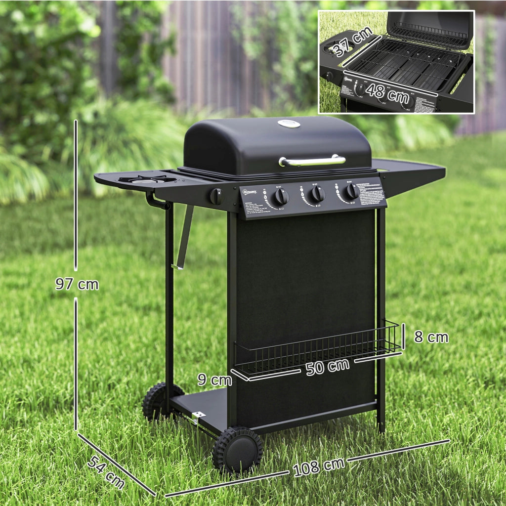 Barbecue a Gas 3 Bruciatori con Griglia e Termometro ¨C zephmum ¨C Nero 108x54x97 cm