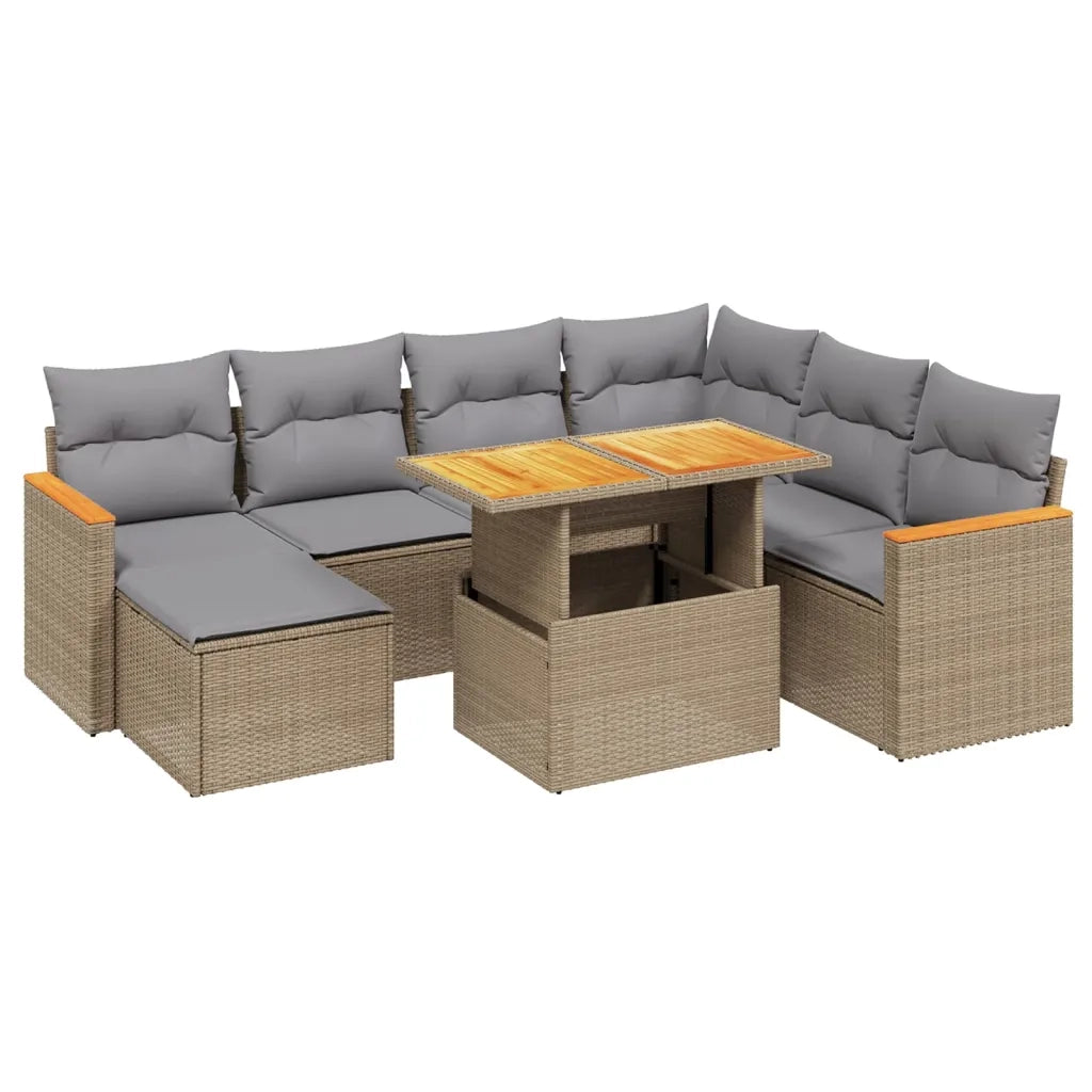 Set Divano da Giardino 8 pz con Cuscini Beige in Polyrattan 3273194