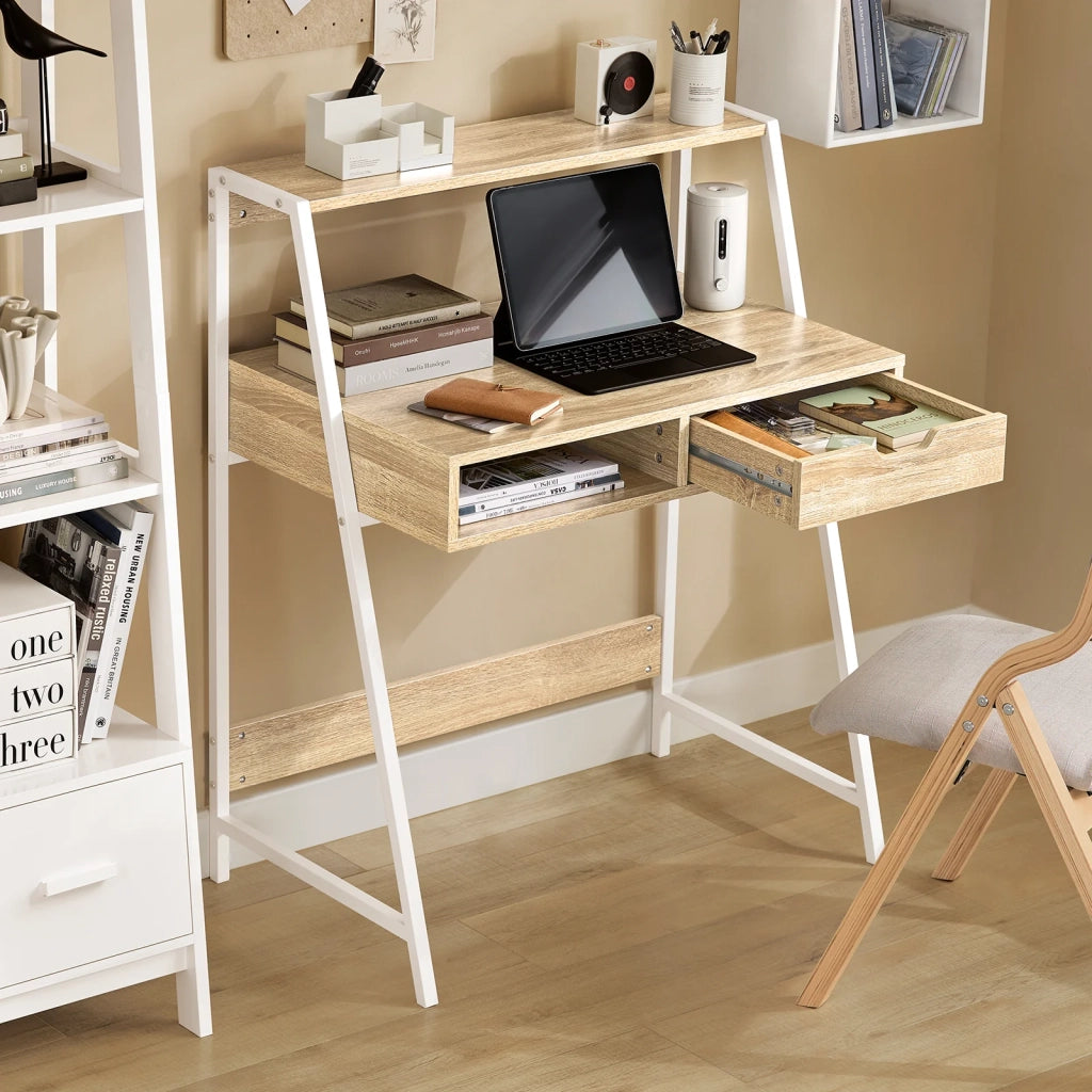 Scrivania Piccola con libreria, cassetto e cubo Misura del Piano del Tavolo L76*P50*A75 cm FWT63-N