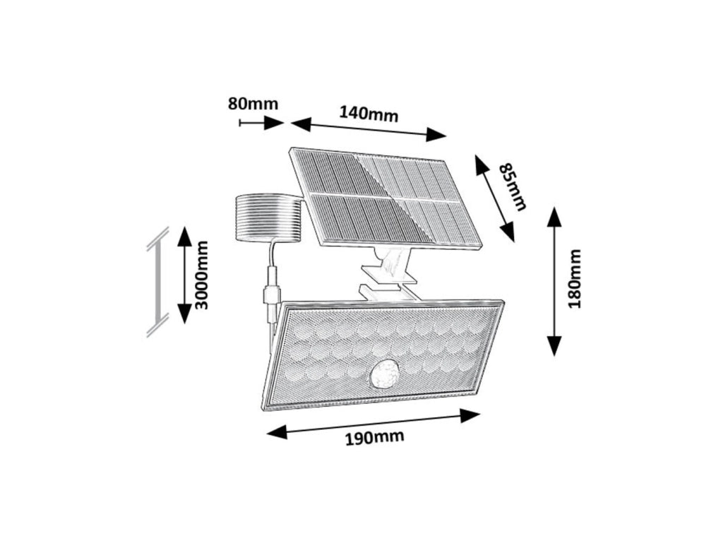 Faretto solare LED 8W 5000K PIR telecomando IP65 Rabalux