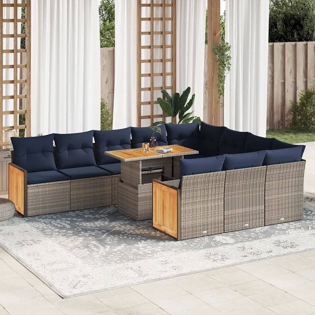 Set Divani Giardino 11 pz con Cuscini Polyrattan Acacia Grigio 3327764