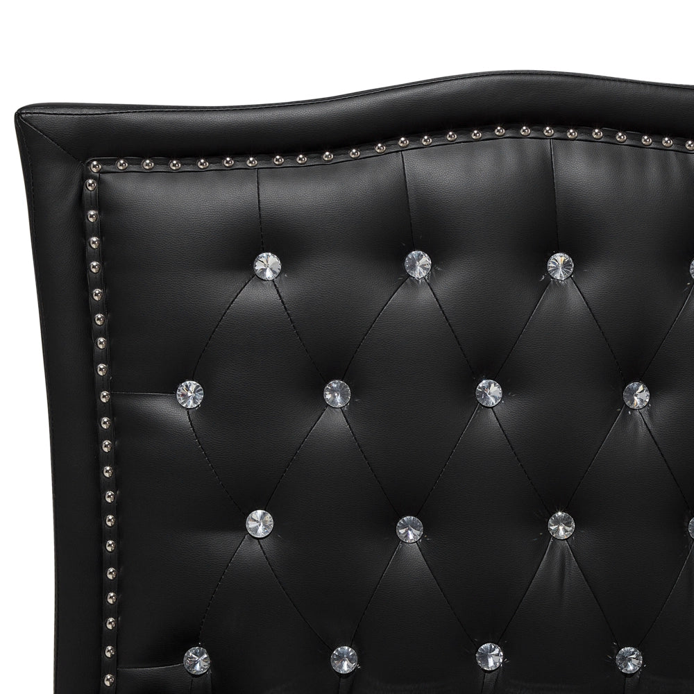 Letto 160 x 200 cm in ecopelle nera struttura imbottita con bottoncini in cristallo con finiture imbottite