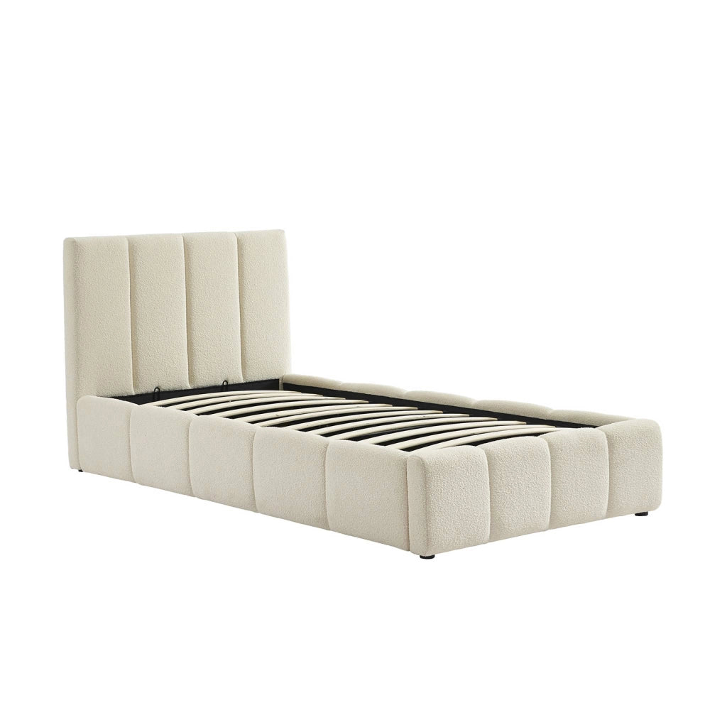 Letto contenitore con rete a doghe e testiera 90x190cm imbottito