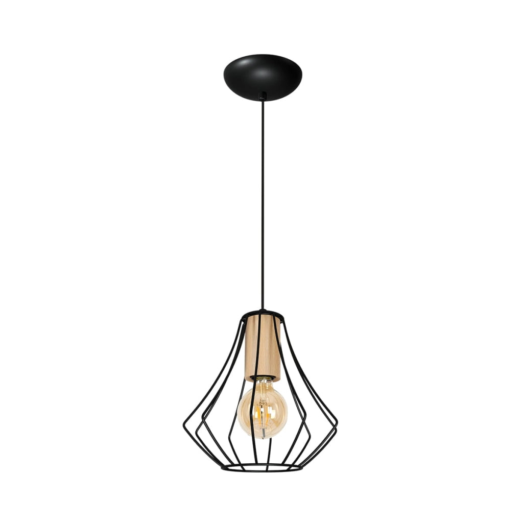 Lampada a sospensione Milagro WILL nera legno E27 Ø24cm