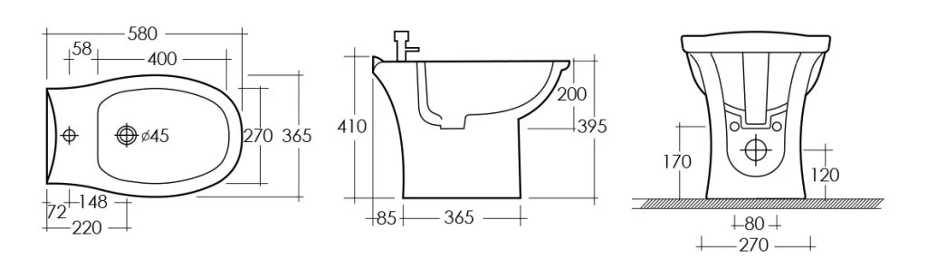 Bidet a terra karla in porcellana