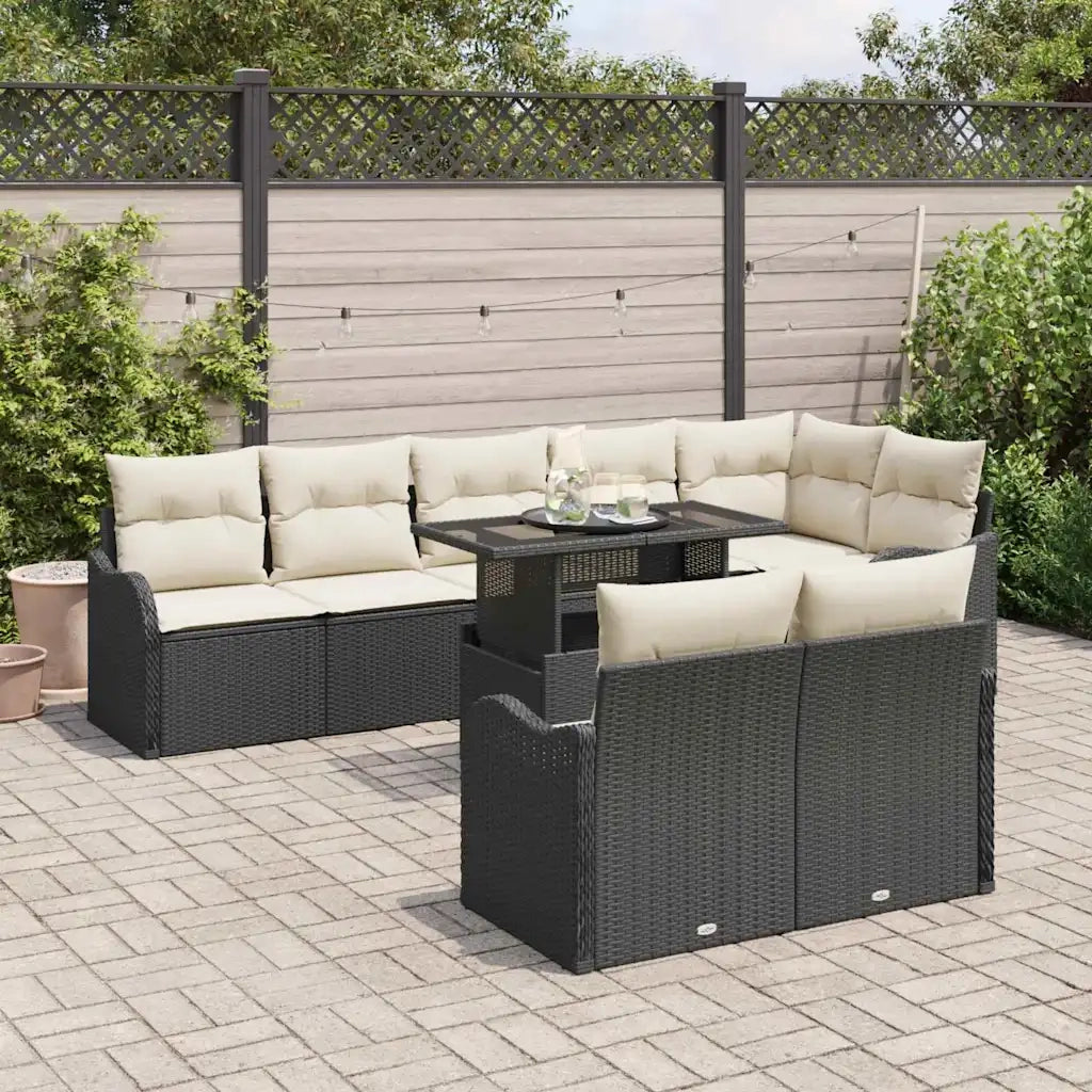 Set di relax con cuscino 9 pcs Nero Poly Rattan