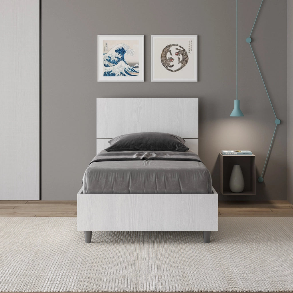 BS COM Letto singolo contenitore 80x200 testata dritta bianco frassino