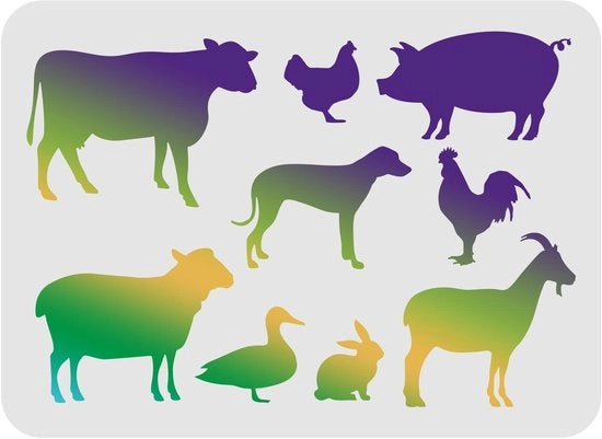 Stencil per Animali da Agricoltura - Stencil Herbruikbaar - 29,7x21cm - Arte Creativa - Adatto per Bambini e Adulti - DIY Arte e Manufatti