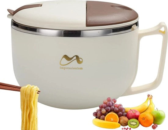 Bowl per noodle istantaneo, pentola per pasta in acciaio inossidabile, 900/1200 ml, Bowl per Ramen istantaneo, isolante termico, facile da pulire, Bowl per Ramen con coperchio, servizio per dormitori (L)