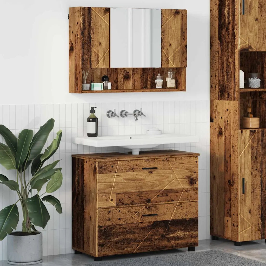 vidaXL Set di mobili per il bagno con cassetto 2 pcs Legno vecchio