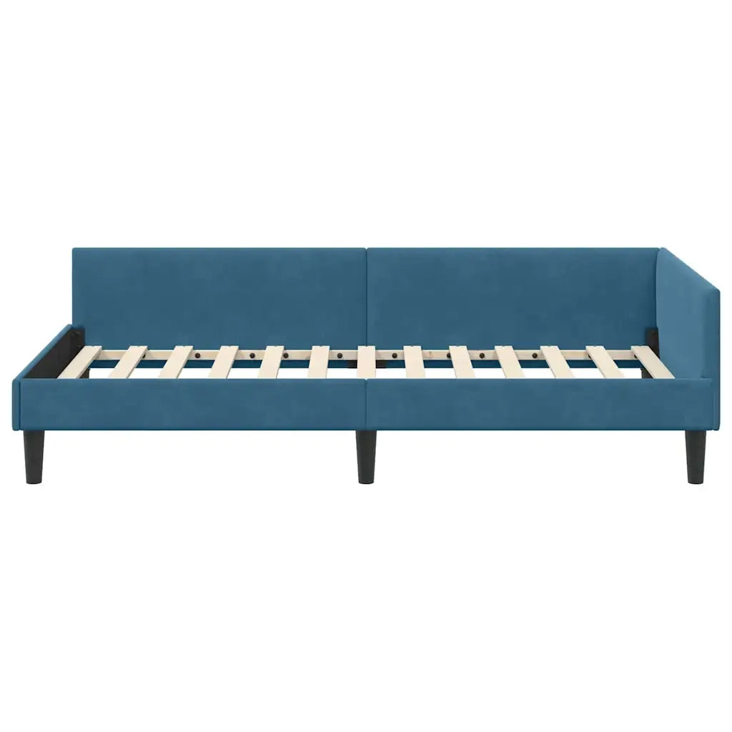 Letto singolo | Letto per adulti | Cornice del letto ad angolo Blu 100 cm x 200 cm Velluto