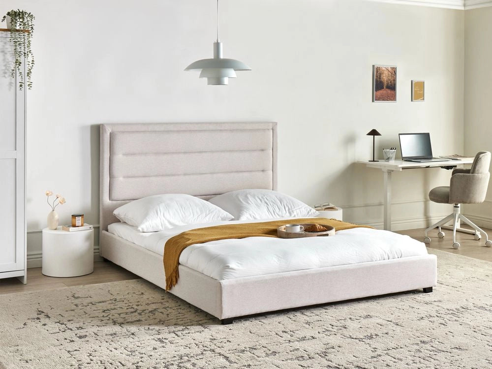 Letto matrimoniale in velluto beige chiaro 160 x 200 cm stile moderno