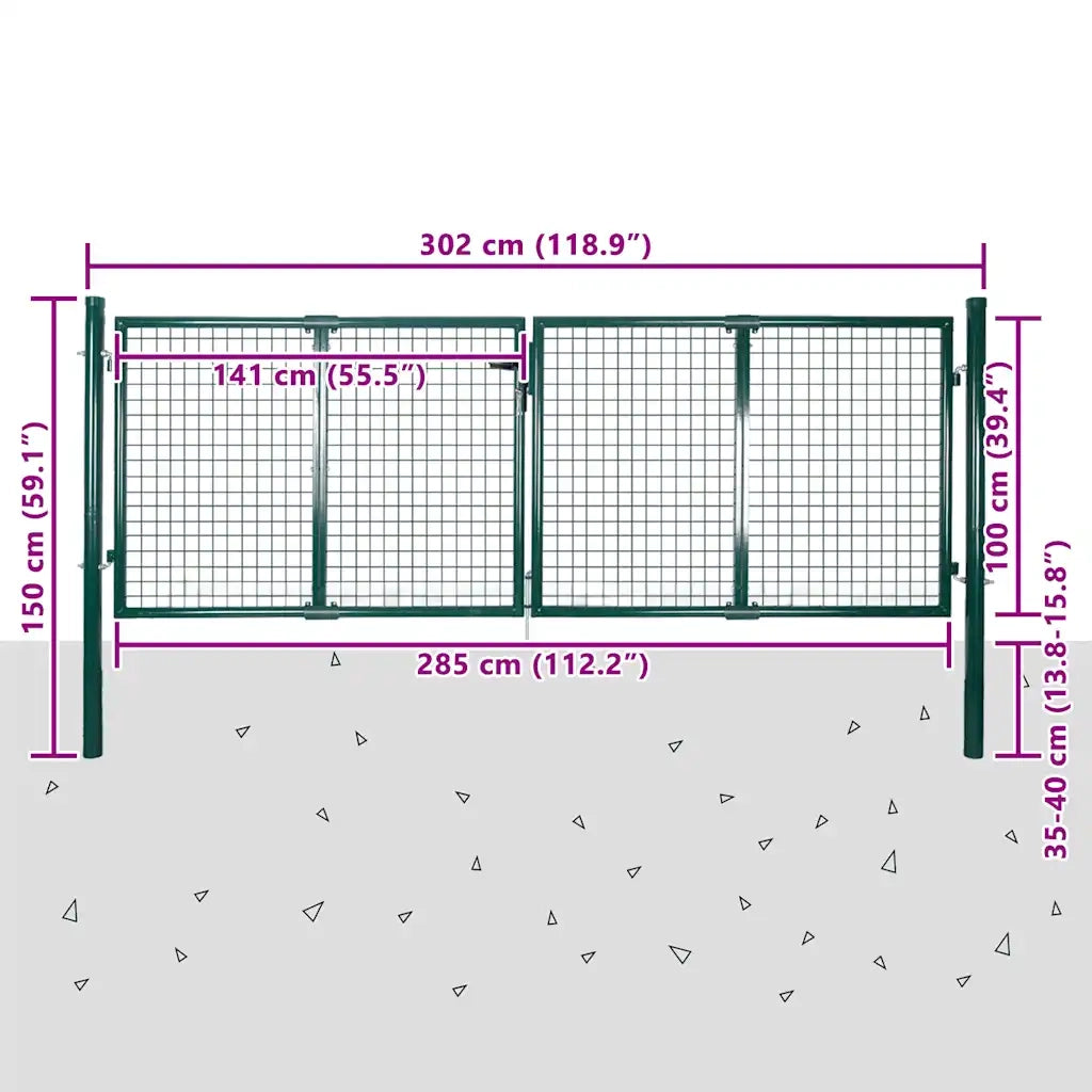 Cancello per Recinzione in Acciaio 300x100 cm Verde 42979