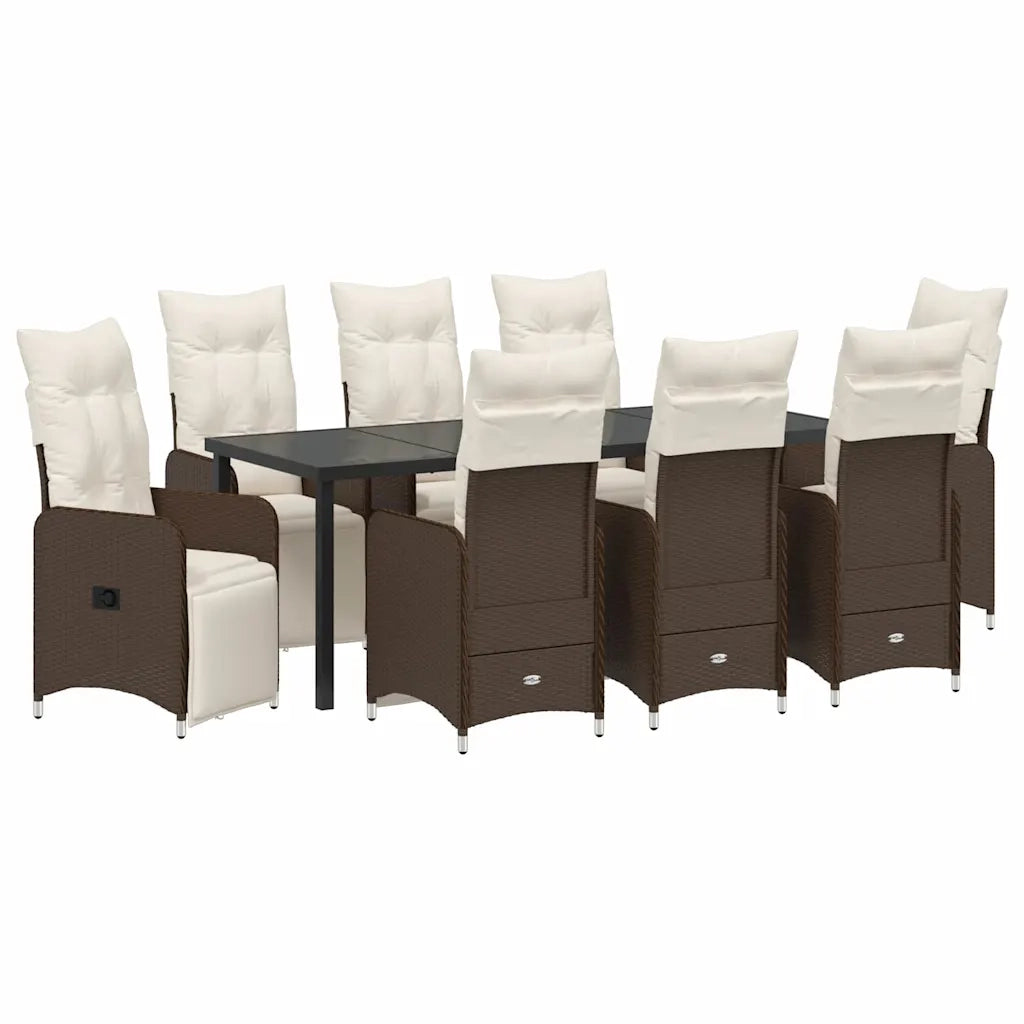 Set da Pranzo per Giardino con cuscino 9 pcs Marrone polyrattan 3379673