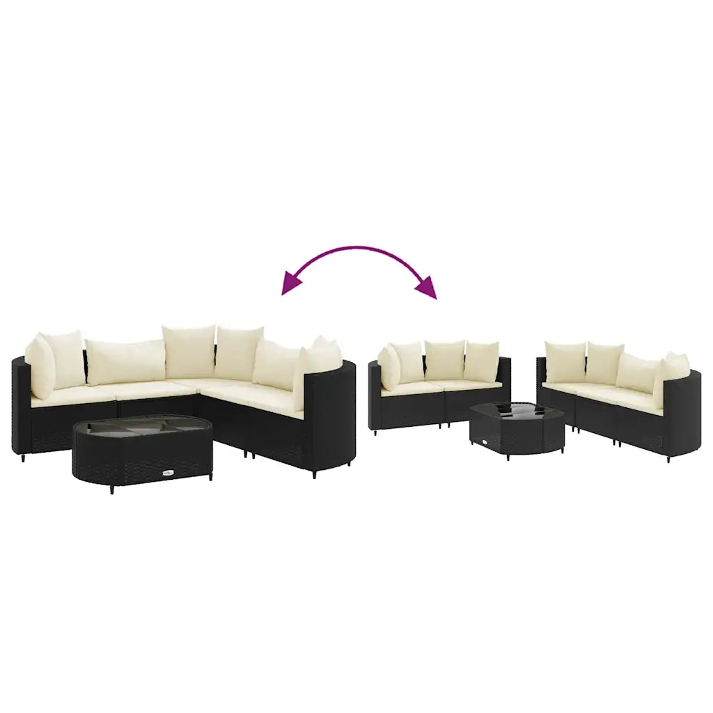 Set Divano da Giardino 6 pz con Cuscini Nero in Polyrattan