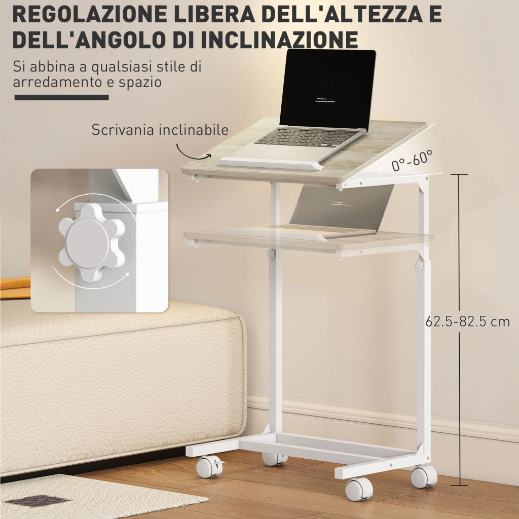 Scrivania regolabile con piano inclinabile ¨C Xylo ¨C legno rovere bianco 55x36x62.5-82.5cm