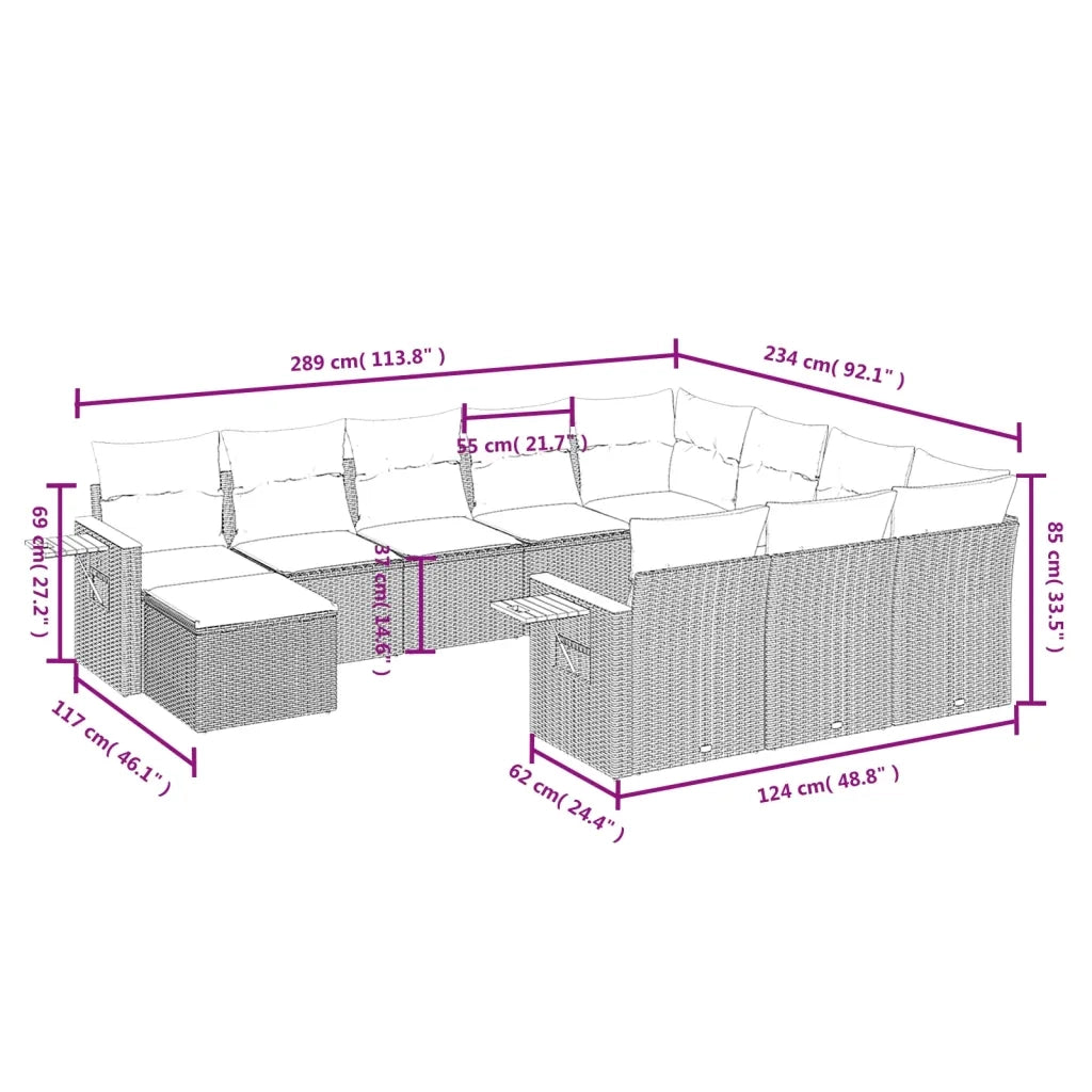 Set Divani da Giardino 11 pz con Cuscini Beige in Polyrattan