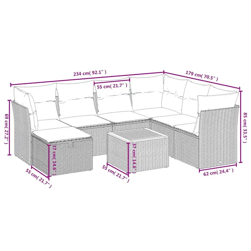 Set Divani da Giardino con Cuscini 8 pz Nero in Polyrattan 3264738
